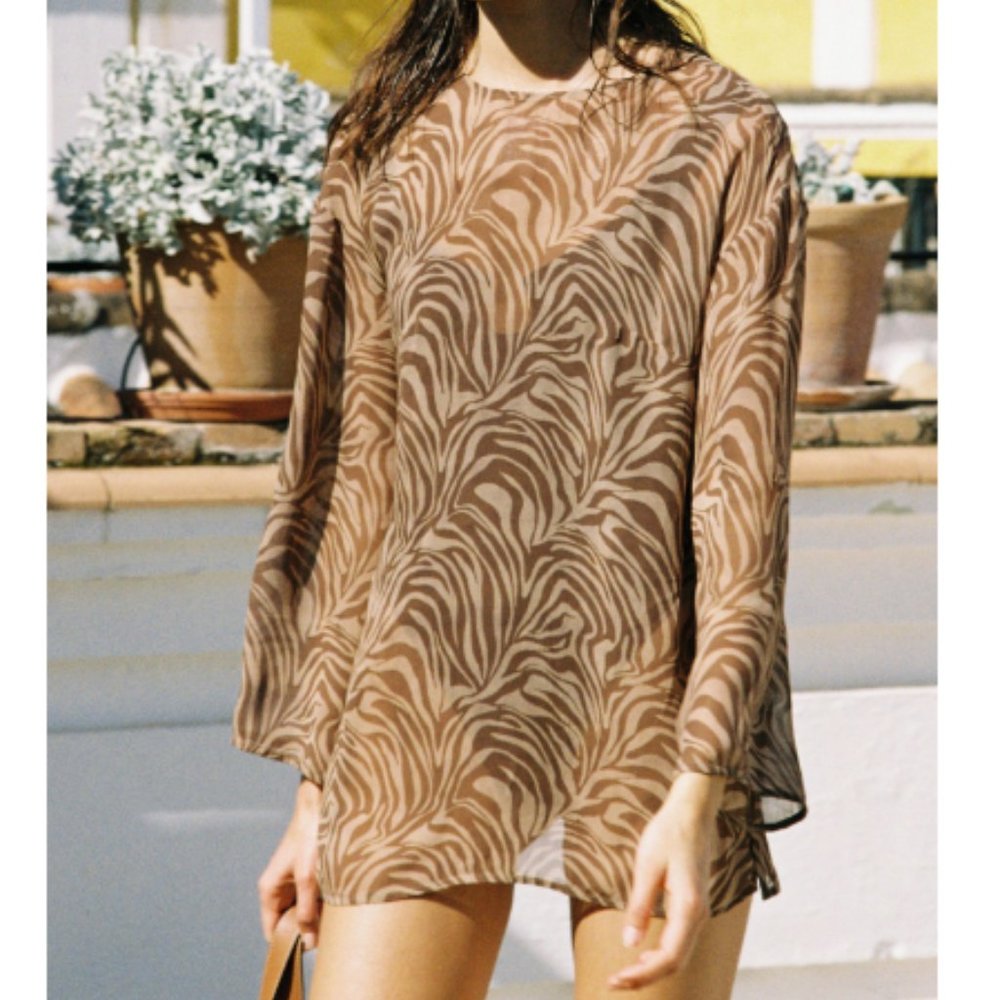 Posse Exclusive Yves Animal-Print Sheer Top